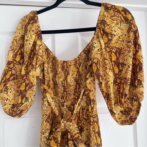 FAITHFULL THE BRAND Snakeskin Print Mini Dress Puff Sleeve Sweetheart Cut 4 S - Picture 7 of 11